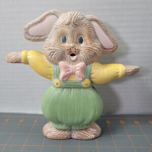 Vintage Surprised Reversible Shy Bunny Rustic Figurine Easter